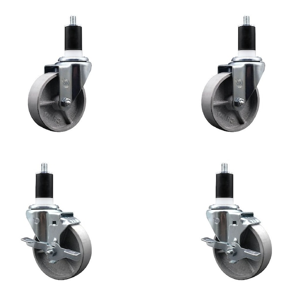 4'' Semi Steel Wheel Swivel 1-1/2'' Expanding Stem Caster Set 2 Brakes, 4PK